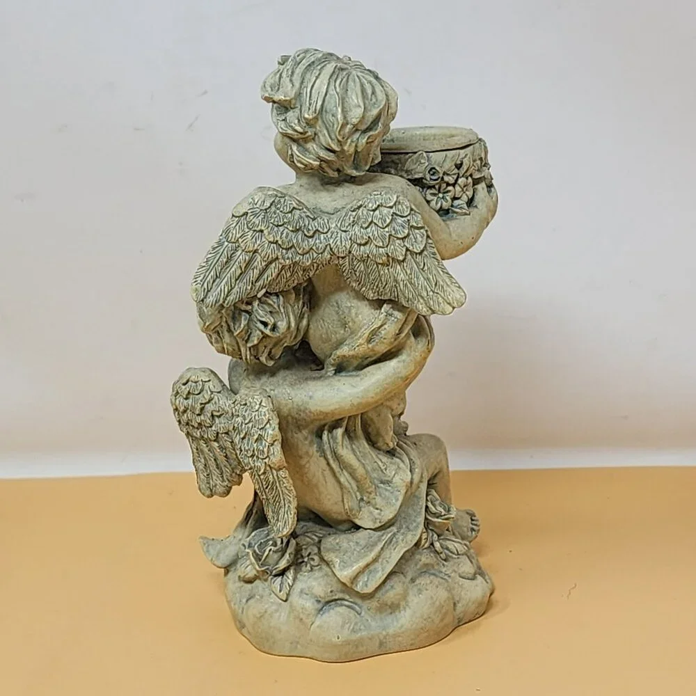 Vintage Cherubs‎ Holding Vase Figurine Decor Resin Angel Candleholder